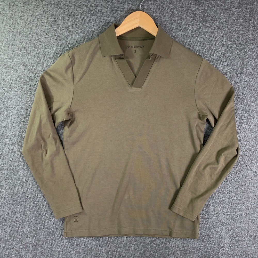Co Thirty Six Polo Men Small Green Long Sleeve Stretch Modern Old Money Simple
